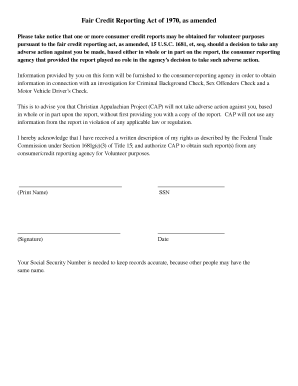 Fair Credit Reporting Act Authorization Form