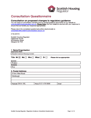 Scottish Housing Regulator Consultation Questionnaire