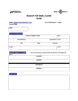 California Small Claims Court Request Form