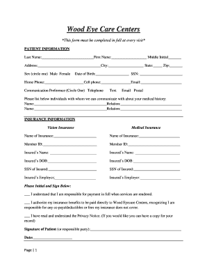 Wood Eye Care Centers Patient Information Form