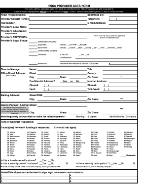 FSSA Provider Data Form