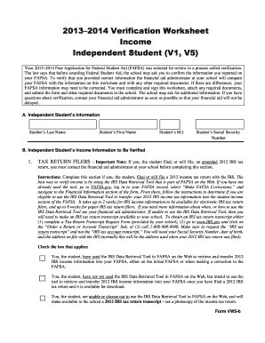 2013–2014 Verification Worksheet