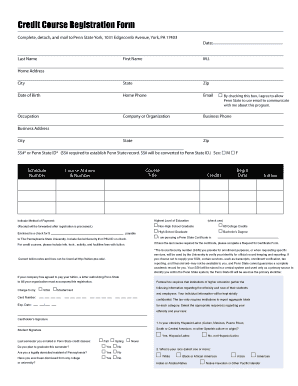 Penn State Credit Course Registration Form