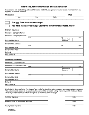 Health Insurance Information and Authorization Form
