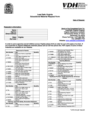 Lead Safe Virginia Educational Material Request Form