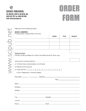 Science Publishers Book Order Form