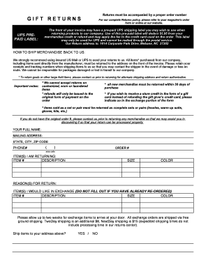 Gift Return Form