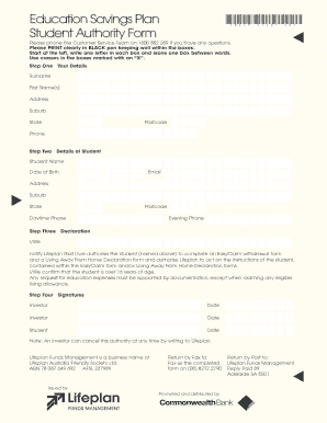Education Savings Plan Student Authority Form