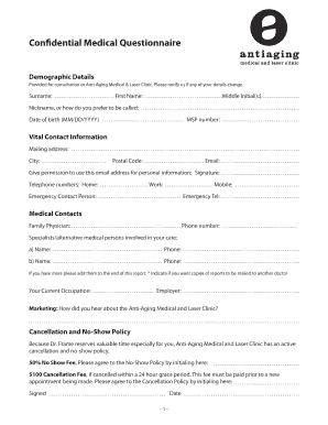Confidential Medical Questionnaire