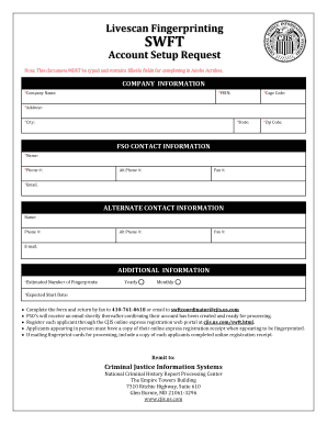 Livescan Fingerprinting Account Setup Request
