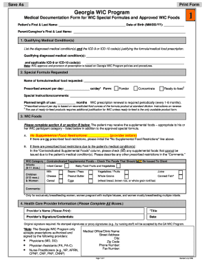 Georgia WIC Special Formula Request Form