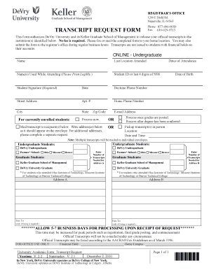DeVry University Transcript Request Form