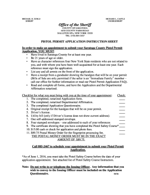 Saratoga County Pistol Permit Application