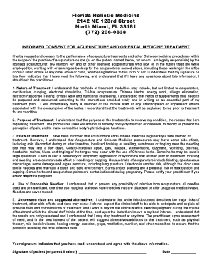 Informed Consent for Acupuncture and Oriental Medicine Treatment