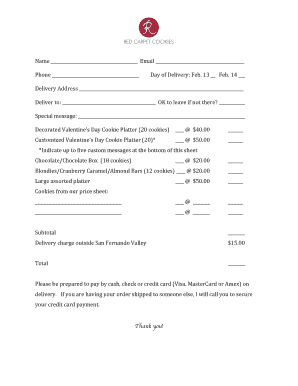 Valentine's Day Cookie Order Form