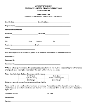 University of Michigan North Quad Reservation Form