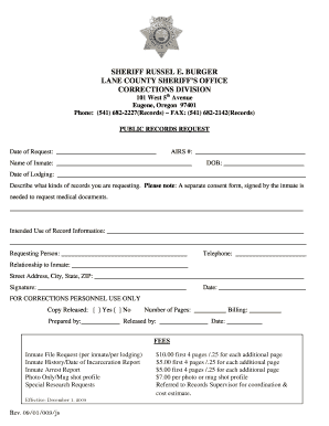 Lane County Inmate Records Request Form