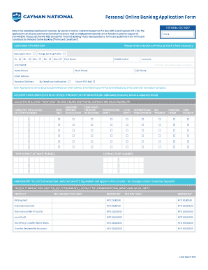 Cayman National Personal Online Banking Application Form