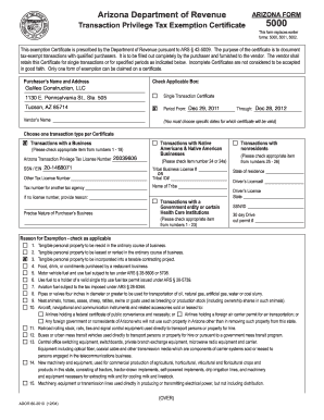 Arizona Transaction Privilege Tax Exemption Certificate
