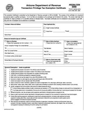 Arizona Transaction Privilege Tax Exemption Certificate
