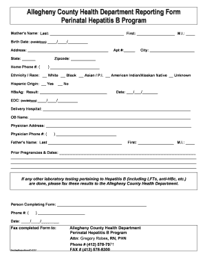 Allegheny County Hepatitis B Reporting Form