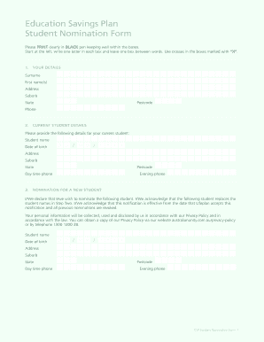 Education Savings Plan Student Nomination Form