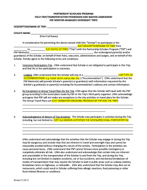 Field Trip Permission and Waiver Agreement