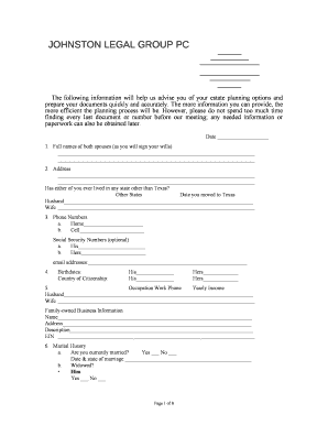 Texas Estate Planning Questionnaire