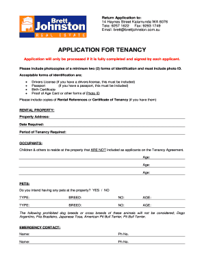 Application for Tenancy