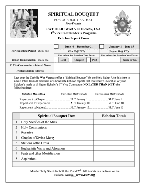 Catholic War Veterans Spiritual Bouquet Report Form