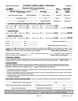 Teen Driver Education Student Enrollment Contract