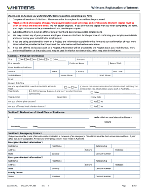 Whittens Registration of Interest Form