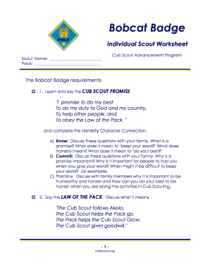 Cub Scout Bobcat Badge Worksheet