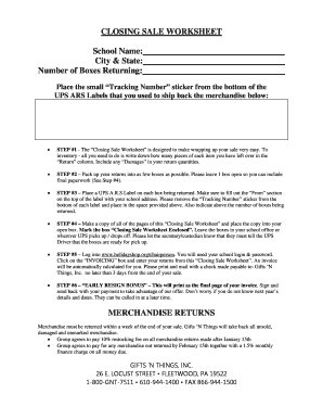 Closing Sale Worksheet