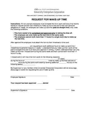 Request for Make-Up Time Form