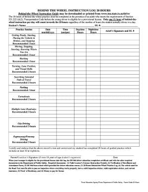 Texas Behind-the-Wheel Instruction Log