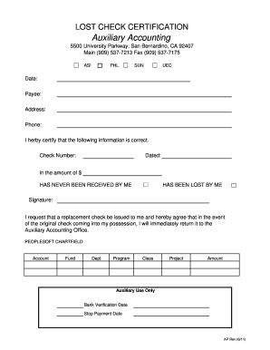 Lost Check Certification Form