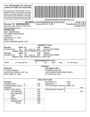 New York UCC Financing Statement Cooperative Addendum