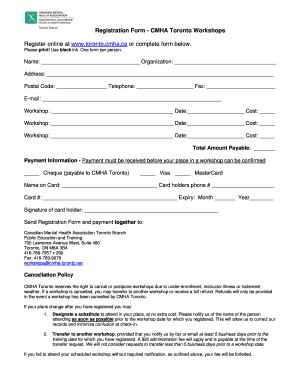 CMHA Toronto Workshops Registration Form