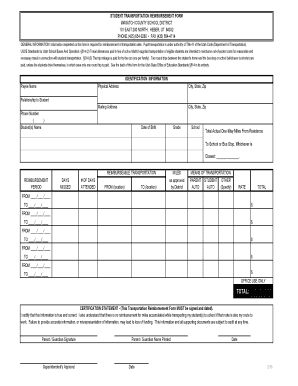 Student Transportation Reimbursement Form