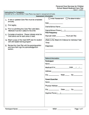 School Based Medicaid Care Plan