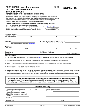 Idaho State University Special Circumstance Form