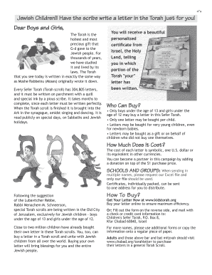 Children's Sefer Torah Letter Purchase Form