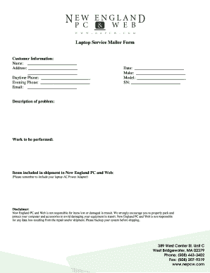 Laptop Service Mailer Form