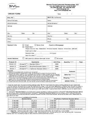 Silicon Valley Language Technologies Order Form