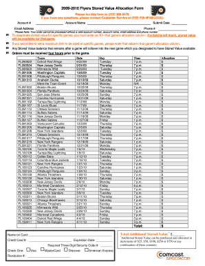2009-2010 Flyers Stored Value Allocation Form