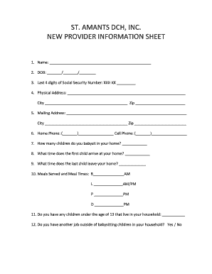 New Provider Information Sheet