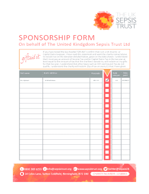 UK Sepsis Trust Gift Aid Sponsorship Form