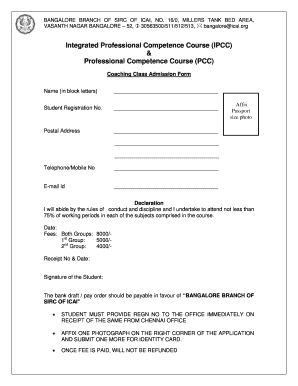 ICAI Professional Competence Course Admission Form