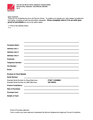 Acco UK Consumer Warranty Claim Form